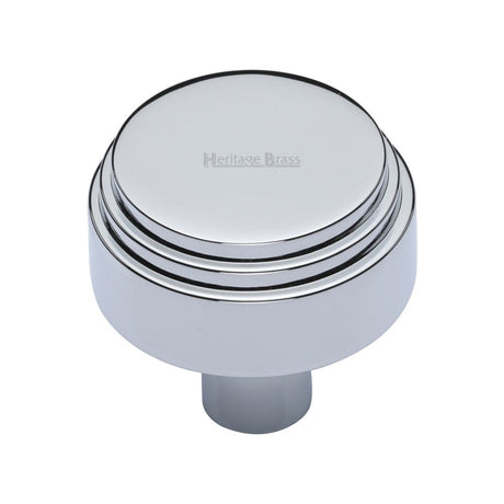 This is an image of a Heritage Brass - Cabinet Knob Round Deco Design 32mm Polished Chrome Finish, c3987-32-pc that is available to order from Trade Door Handles in Kendal.