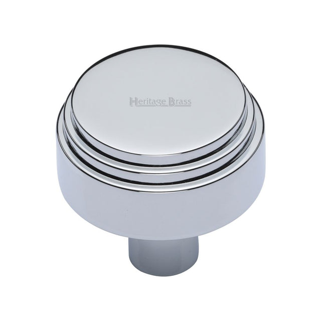 This is an image of a Heritage Brass - Cabinet Knob Round Deco Design 32mm Polished Chrome Finish, c3987-32-pc that is available to order from Trade Door Handles in Kendal.