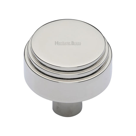 This is an image of a Heritage Brass - Cabinet Knob Round Deco Design 32mm Polished Nickel Finish, c3987-32-pnf that is available to order from Trade Door Handles in Kendal.