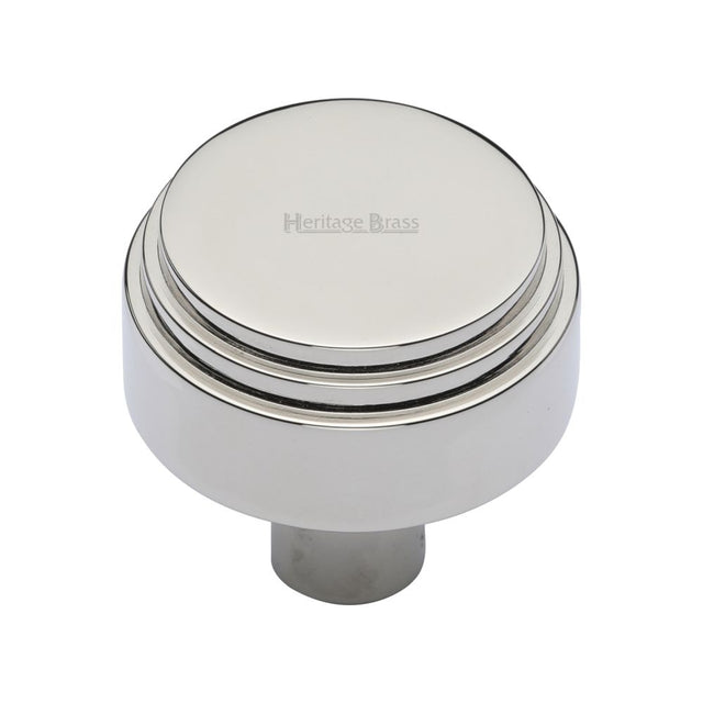 This is an image of a Heritage Brass - Cabinet Knob Round Deco Design 32mm Polished Nickel Finish, c3987-32-pnf that is available to order from Trade Door Handles in Kendal.