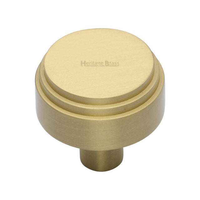 This is a image of a Heritage Brass - Cabinet Knob Round Deco Design 32mm Sat. Brass Finish that is available to order from Trade Door Handles in Kendal