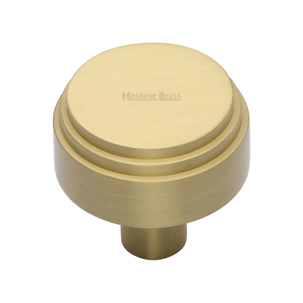 This is an image of a Heritage Brass - Cabinet Knob Round Deco Design 32mm Satin Brass Finish, c3987-32-sb that is available to order from Trade Door Handles in Kendal.