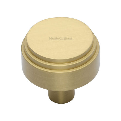 This is an image of a Heritage Brass - Cabinet Knob Round Deco Design 32mm Satin Brass Finish, c3987-32-sb that is available to order from Trade Door Handles in Kendal.