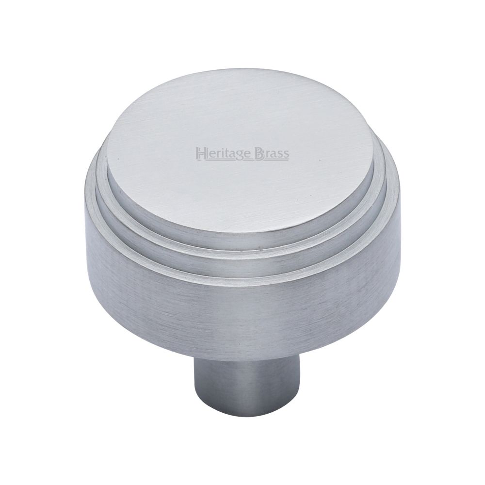 This is an image of a Heritage Brass - Cabinet Knob Round Deco Design 32mm Satin Chrome Finish, c3987-32-sc that is available to order from Trade Door Handles in Kendal.