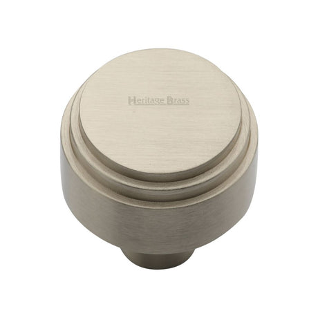 This is an image of a Heritage Brass - Cabinet Knob Round Deco Design 32mm Satin Nickel Finish, c3987-32-sn that is available to order from Trade Door Handles in Kendal.