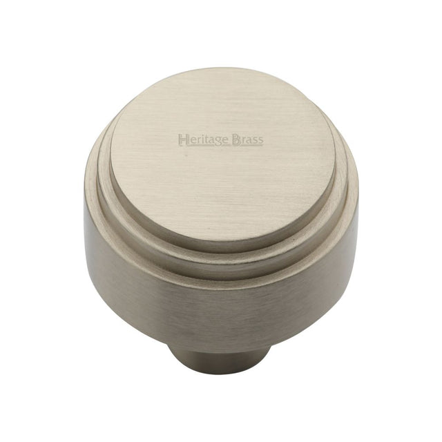 This is an image of a Heritage Brass - Cabinet Knob Round Deco Design 32mm Satin Nickel Finish, c3987-32-sn that is available to order from Trade Door Handles in Kendal.