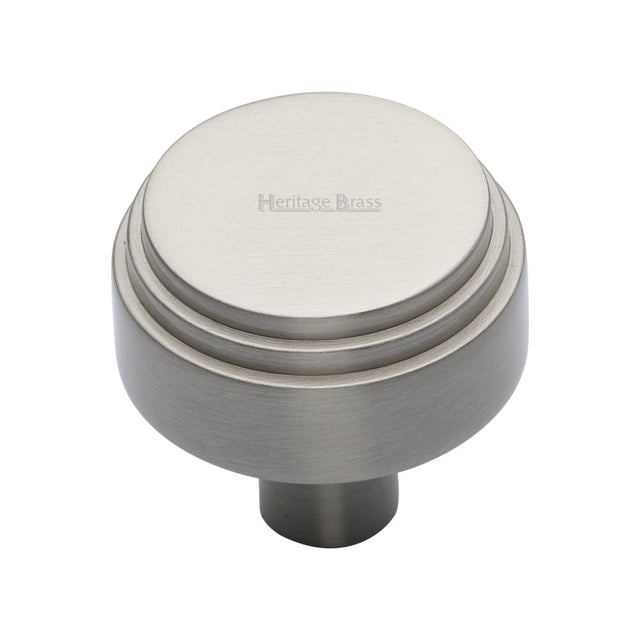 This is an image of a Heritage Brass - Cabinet Knob Round Deco Design 38mm Satin Nickel Finish, c3987-38-sn that is available to order from Trade Door Handles in Kendal.