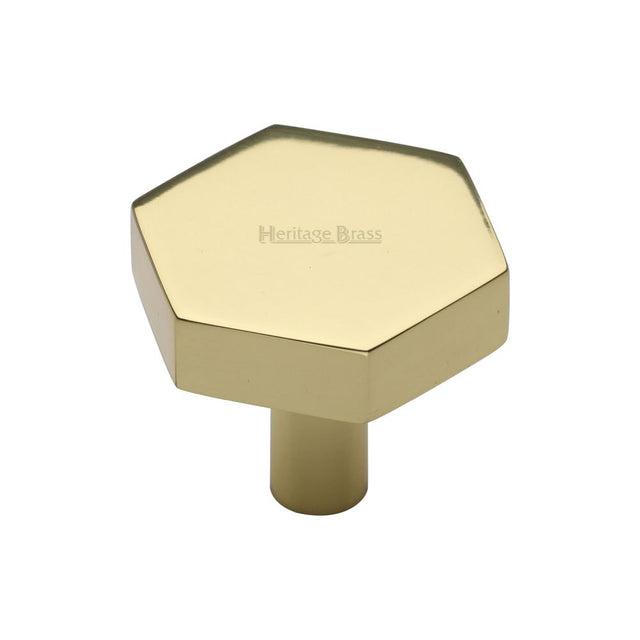 This is an image of a Heritage Brass - Cabinet Knob Hexagon Design 32mm Polished Brass Finish, c4344-32-pb that is available to order from Trade Door Handles in Kendal.