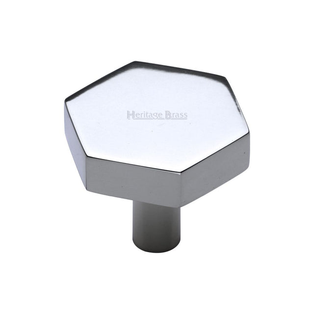 This is an image of a Heritage Brass - Cabinet Knob Hexagon Design 32mm Polished Chrome Finish, c4344-32-pc that is available to order from Trade Door Handles in Kendal.