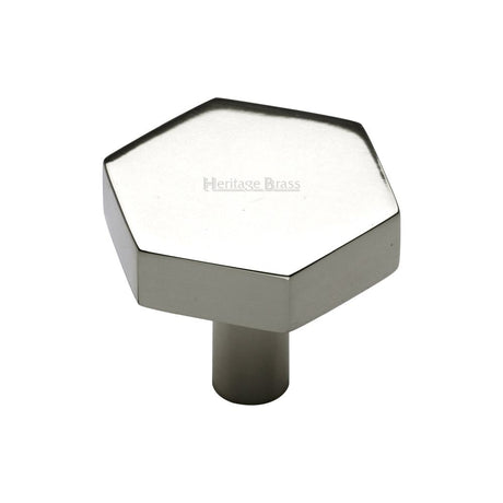 This is an image of a Heritage Brass - Cabinet Knob Hexagon Design 32mm Polished Nickel Finish, c4344-32-pnf that is available to order from Trade Door Handles in Kendal.