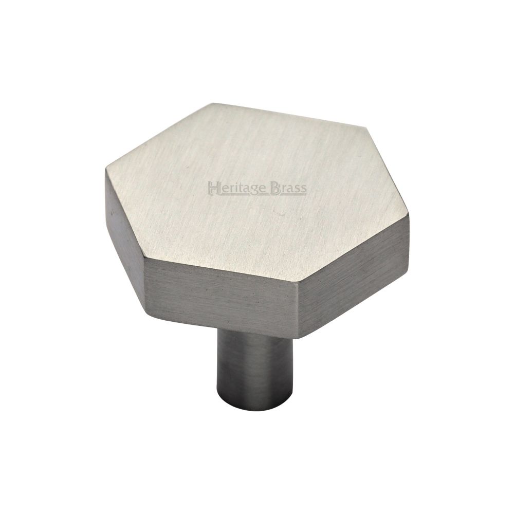 This is an image of a Heritage Brass - Cabinet Knob Hexagon Design 32mm Satin Nickel Finish, c4344-32-sn that is available to order from Trade Door Handles in Kendal.