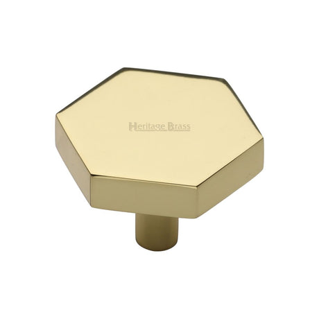 This is an image of a Heritage Brass - Cabinet Knob Hexagon Design 38mm Polished Brass Finish, c4344-38-pb that is available to order from Trade Door Handles in Kendal.