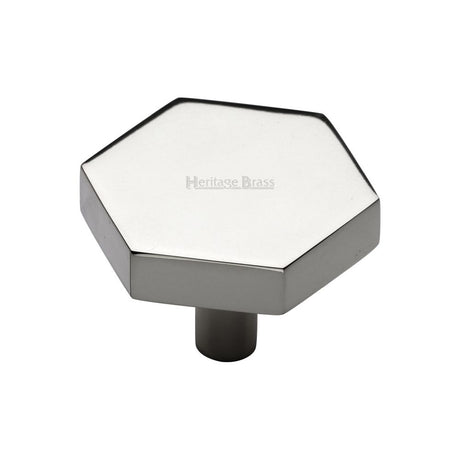 This is an image of a Heritage Brass - Cabinet Knob Hexagon Design 38mm Polished Nickel Finish, c4344-38-pnf that is available to order from Trade Door Handles in Kendal.