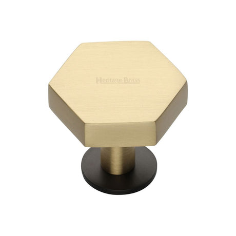 This is an image of a Heritage Brass - Cabinet Knob Hexagon Design with Rose 32mm Matt Bronze/Satin Bra, c4345-32-bsb that is available to order from Trade Door Handles in Kendal.