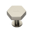 This is an image of a Heritage Brass - Cabinet Knob Hexagon Design with Rose 32mm Satin Nickel Finish, c4345-32-sn that is available to order from Trade Door Handles in Kendal.