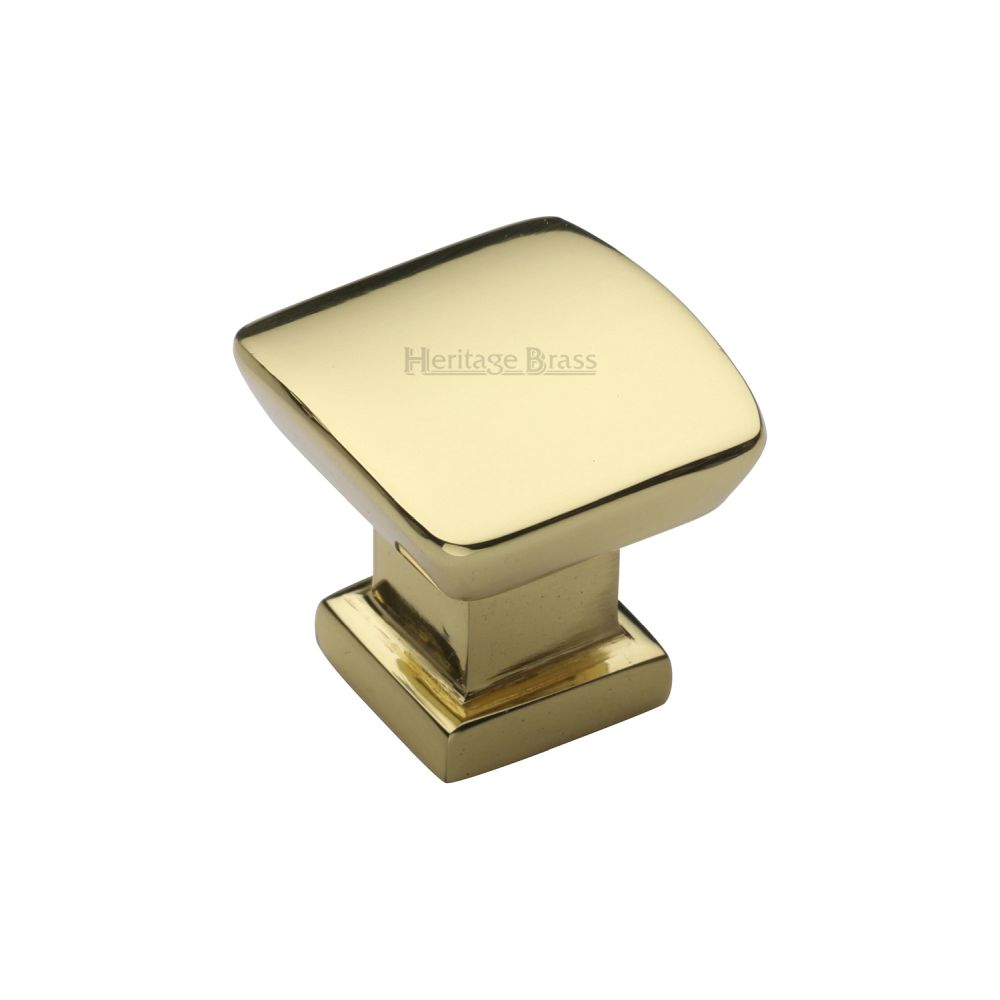 This is an image of a Heritage Brass - Cabinet Knob Plinth Square Design with base 25mm Polished Brass Fin, c4382-25-pb that is available to order from Trade Door Handles in Kendal.