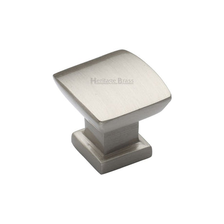 This is an image of a Heritage Brass - Cabinet Knob Plinth Square Design with base 25mm Satin Nickel Fi, c4382-25-sn that is available to order from Trade Door Handles in Kendal.