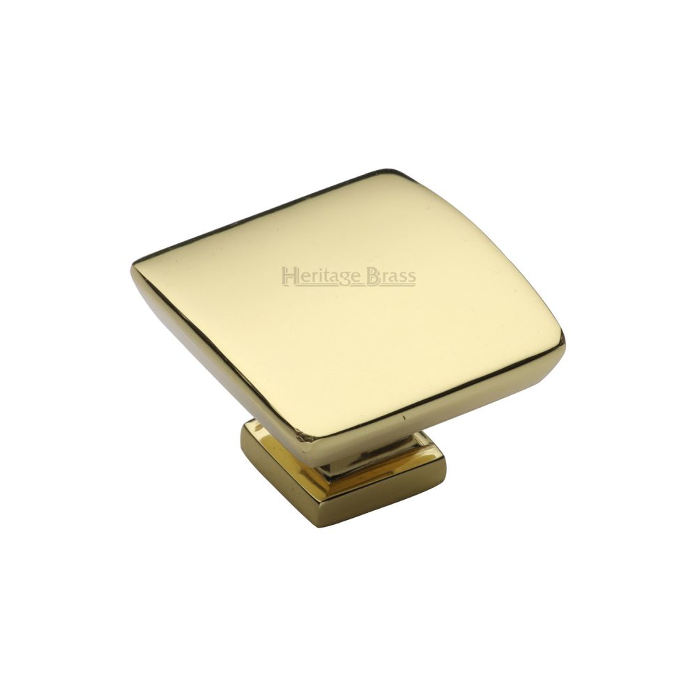 This is an image of a Heritage Brass - Cabinet Knob Plinth Square Design with base 35mm Polished Brass Fin, c4382-35-pb that is available to order from Trade Door Handles in Kendal.