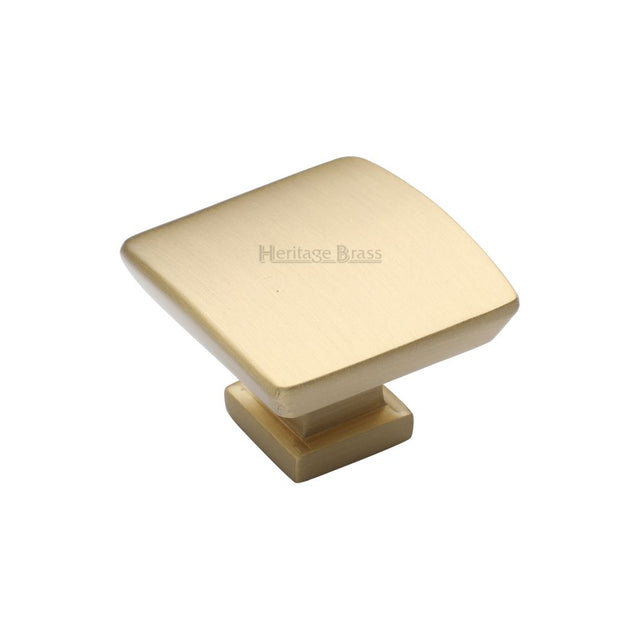 This is an image of a Heritage Brass - Cabinet Knob Plinth Square Design with base 35mm Satin Brass Fin, c4382-35-sb that is available to order from Trade Door Handles in Kendal.