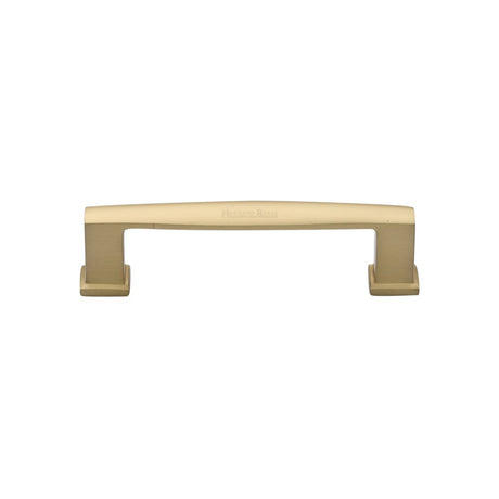 This is an image of a Heritage Brass - Cabinet Pull Vintage Design 102mm CTC Satin Brass Finish, c4384-102-sb that is available to order from Trade Door Handles in Kendal.