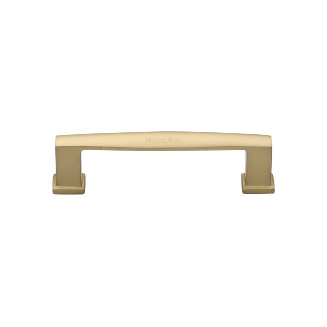 This is an image of a Heritage Brass - Cabinet Pull Vintage Design 102mm CTC Satin Brass Finish, c4384-102-sb that is available to order from Trade Door Handles in Kendal.