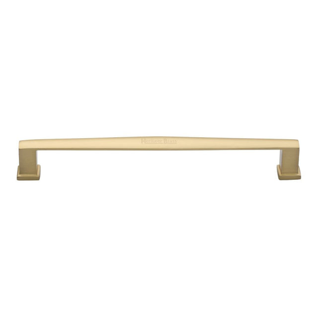 This is an image of a Heritage Brass - Cabinet Pull Vintage Design 203mm CTC Satin Brass Finish, c4384-203-sb that is available to order from Trade Door Handles in Kendal.