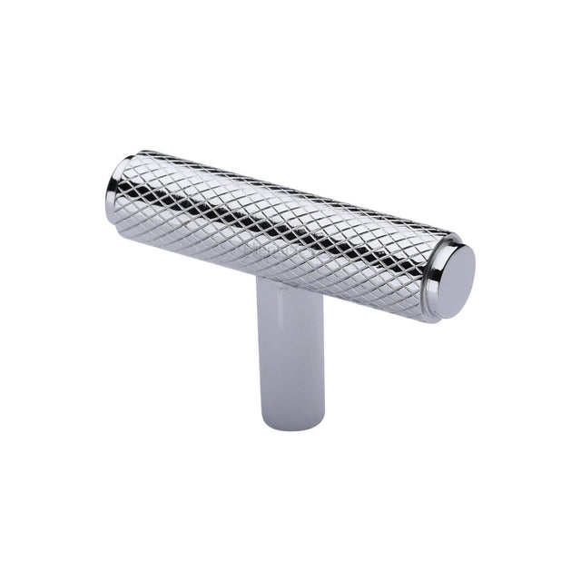 This is an image of a Heritage Brass - Cabinet Knob Knurled T-Bar Design 45mm Polished Chrome Finish, c4415-pc that is available to order from Trade Door Handles in Kendal.