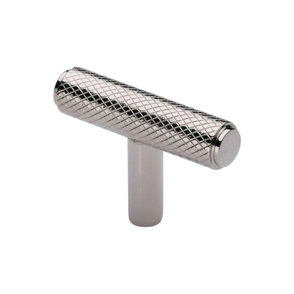 This is an image of a Heritage Brass - Cabinet Knob Knurled T-Bar Design 45mm Polished Nickel Finish, c4415-pnf that is available to order from Trade Door Handles in Kendal.