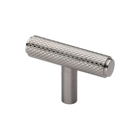 This is an image of a Heritage Brass - Cabinet Knob Knurled T-Bar Design 45mm Satin Nickel Finish, c4415-sn that is available to order from Trade Door Handles in Kendal.