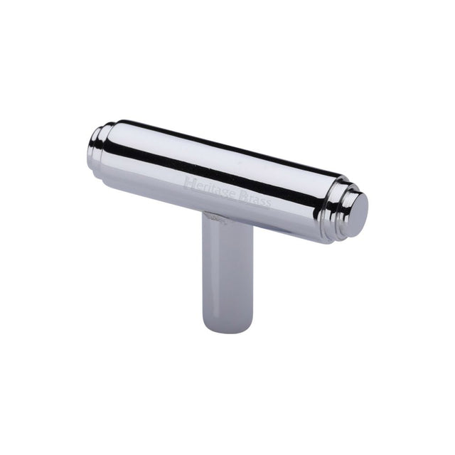 This is an image of a Heritage Brass - Cabinet Knob Stepped T-Bar Design 45mm Polished Chrome Finish, c4445-pc that is available to order from Trade Door Handles in Kendal.