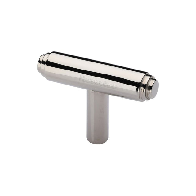 This is an image of a Heritage Brass - Cabinet Knob Stepped T-Bar Design 45mm Polished Nickel Finish, c4445-pnf that is available to order from Trade Door Handles in Kendal.