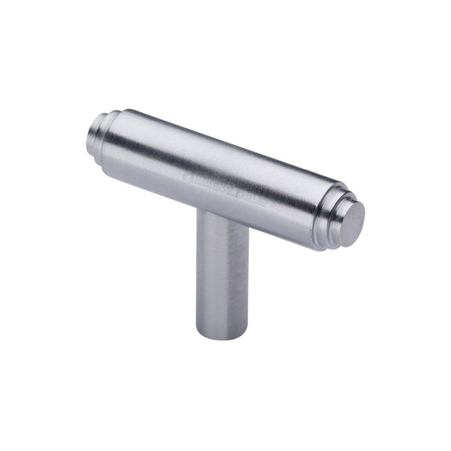 This is an image of a Heritage Brass - Cabinet Knob Stepped T-Bar Design 45mm Satin Chrome Finish, c4445-sc that is available to order from Trade Door Handles in Kendal.