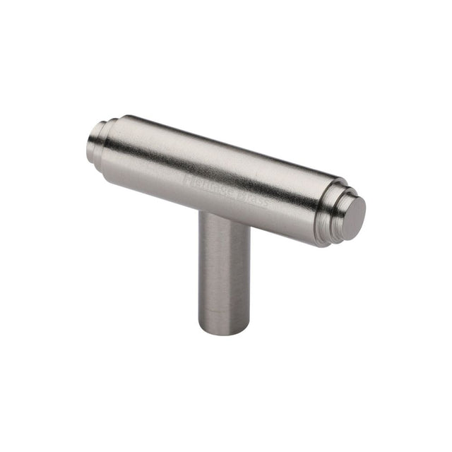 This is an image of a Heritage Brass - Cabinet Knob Stepped T-Bar Design 45mm Satin Nickel Finish, c4445-sn that is available to order from Trade Door Handles in Kendal.