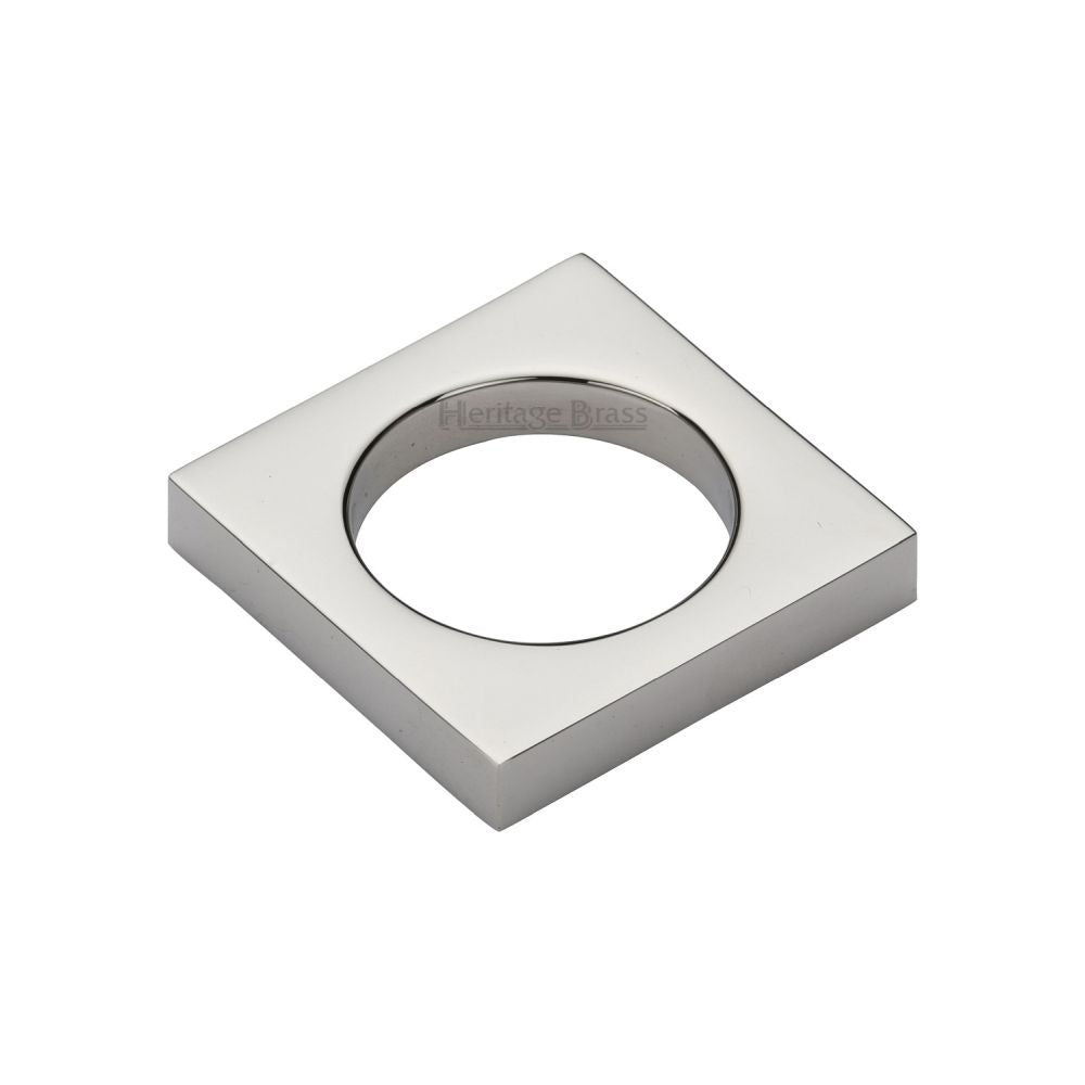 This is an image of a Heritage Brass - Cabinet Knob Square Ring Design 40mm Polished Nickel Finish, c4465-pnf that is available to order from Trade Door Handles in Kendal.