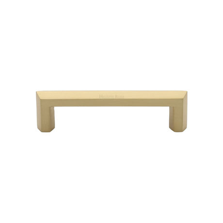 This is an image of a Heritage Brass - Cabinet Pull Hex Profile Design 102mm CTC Satin Brass Finish, c4473-102-sb that is available to order from Trade Door Handles in Kendal.