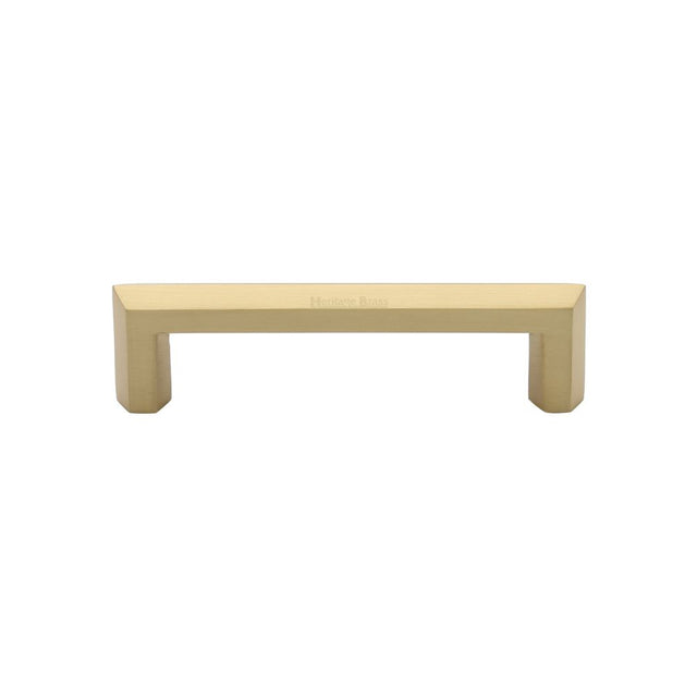 This is an image of a Heritage Brass - Cabinet Pull Hex Profile Design 102mm CTC Satin Brass Finish, c4473-102-sb that is available to order from Trade Door Handles in Kendal.