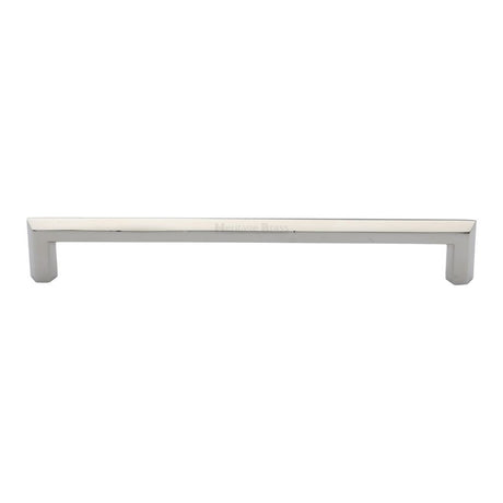 This is an image of a Heritage Brass - Cabinet Pull Hex Profile Design 203mm CTC Polished Nickel Finish, c4473-203-pnf that is available to order from Trade Door Handles in Kendal.