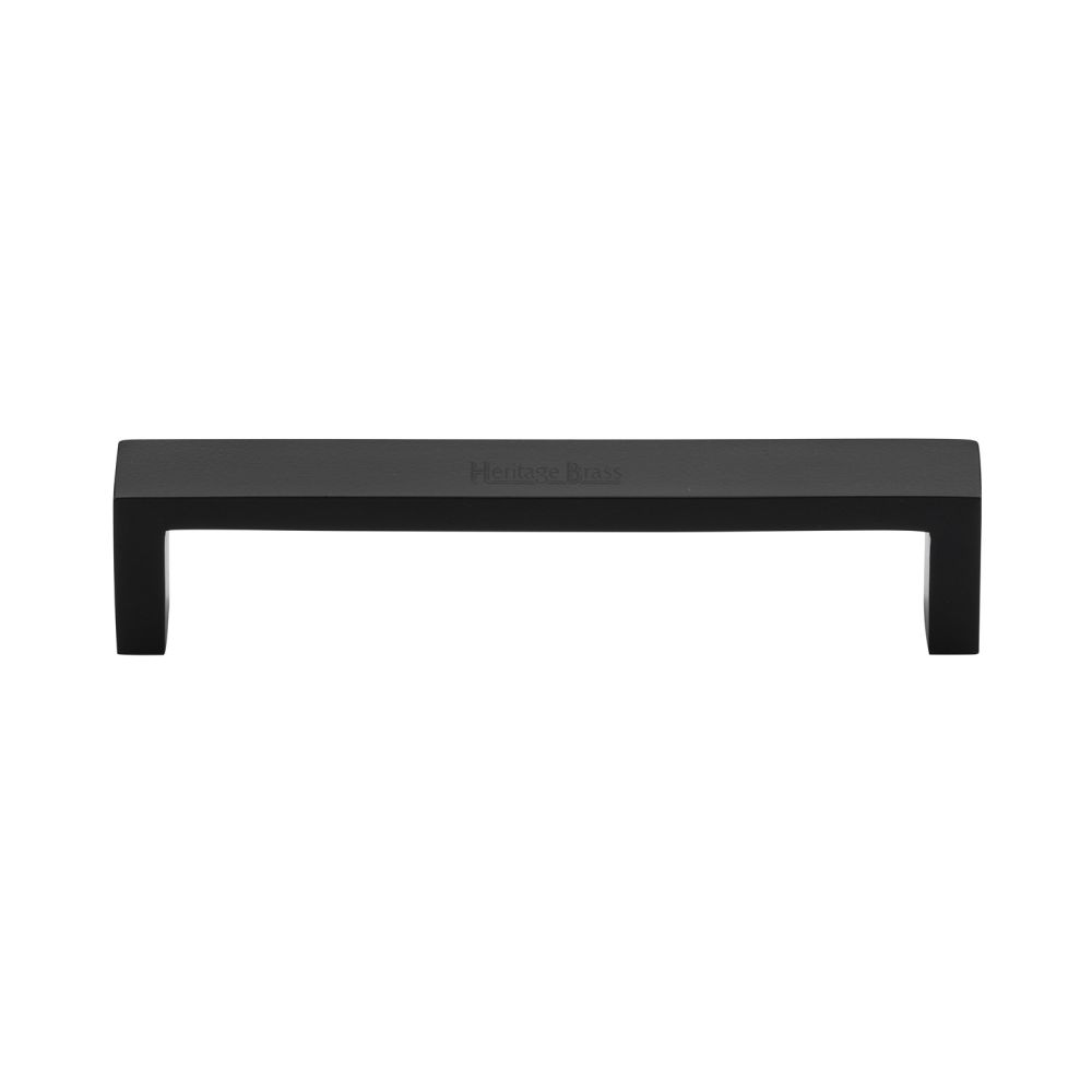 This is an image of a Heritage Brass - Cabinet Pull Wide Metro Design 128mm CTC Matt Black Finish, c4520-128-bkmt that is available to order from Trade Door Handles in Kendal.