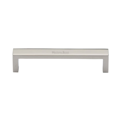 This is an image of a Heritage Brass - Cabinet Pull Wide Metro Design 128mm CTC Polished Nickel Finish, c4520-128-pnf that is available to order from Trade Door Handles in Kendal.