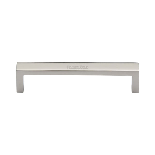 This is an image of a Heritage Brass - Cabinet Pull Wide Metro Design 128mm CTC Polished Nickel Finish, c4520-128-pnf that is available to order from Trade Door Handles in Kendal.