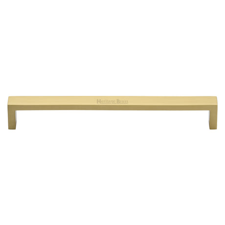This is an image of a Heritage Brass - Cabinet Pull Wide Metro Design 203mm CTC Satin Brass Finish, c4520-203-sb that is available to order from Trade Door Handles in Kendal.