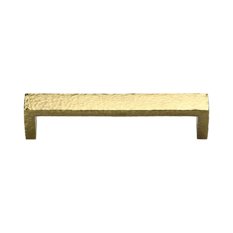 This is an image of a Heritage Brass - Cabinet Pull Hammered Wide Metro Design 128mm CTC Polished Brass Fi, c4525-128-pb that is available to order from Trade Door Handles in Kendal.