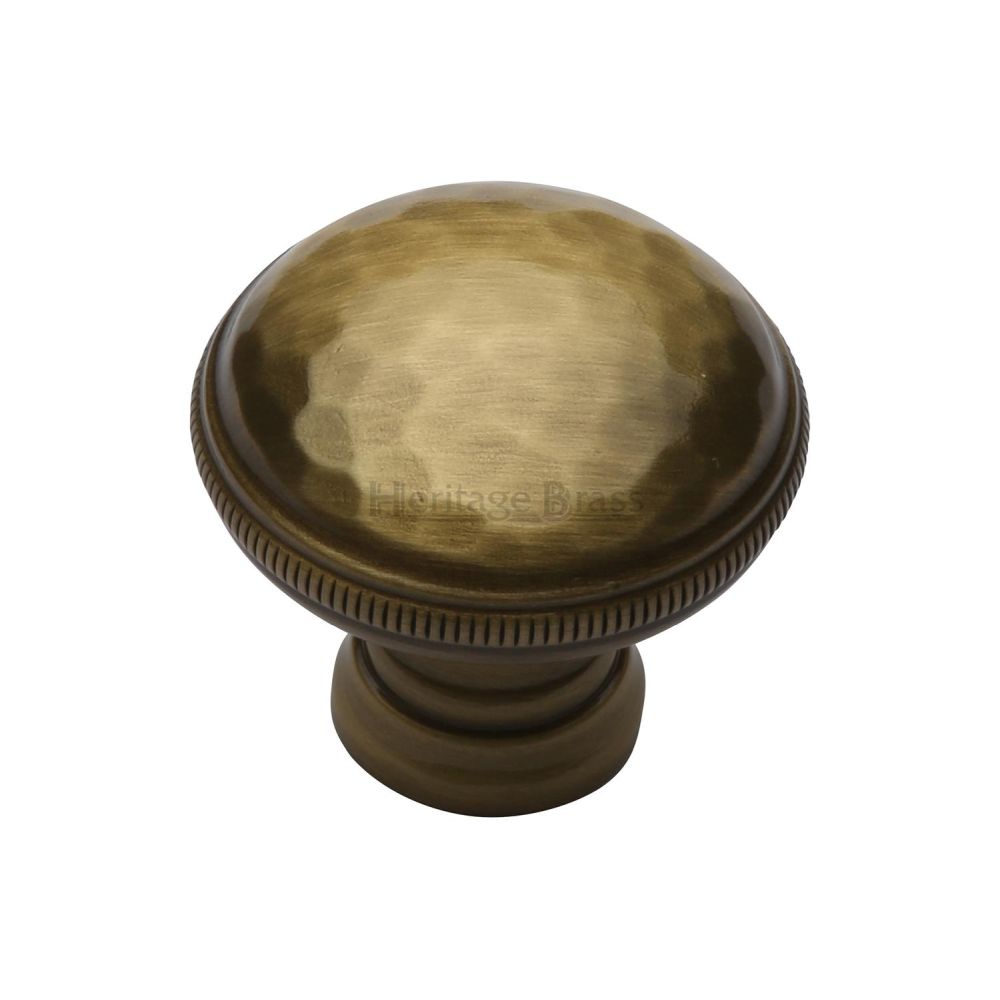 This is an image of a Heritage Brass - Cabinet Knob Diamond Cut Design 32mm Antique Brass Finish, c4545-at that is available to order from Trade Door Handles in Kendal.