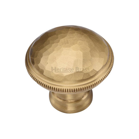 This is an image of a Heritage Brass - Cabinet Knob Diamond Cut Design 32mm Satin Brass Finish, c4545-sb that is available to order from Trade Door Handles in Kendal.