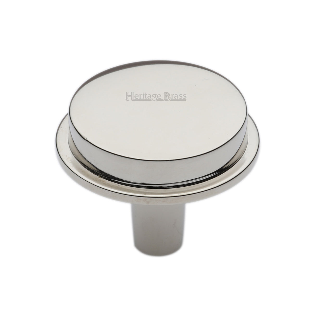 This is an image of a Heritage Brass - Flat Round Knob Design 38 mm Polished Nickel finish, c4592-38-pnf that is available to order from Trade Door Handles in Kendal.