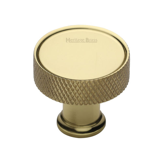 This is an image of a Heritage Brass - Cabinet Knob Florence Knurled Design 32mm Polished Brass Finish, c4648-32-pb that is available to order from Trade Door Handles in Kendal.