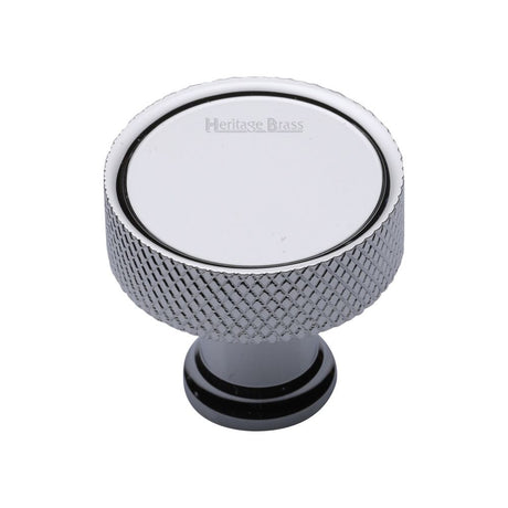 This is an image of a Heritage Brass - Cabinet Knob Florence Knurled Design 32mm Polished Chrome Finish, c4648-32-pc that is available to order from Trade Door Handles in Kendal.