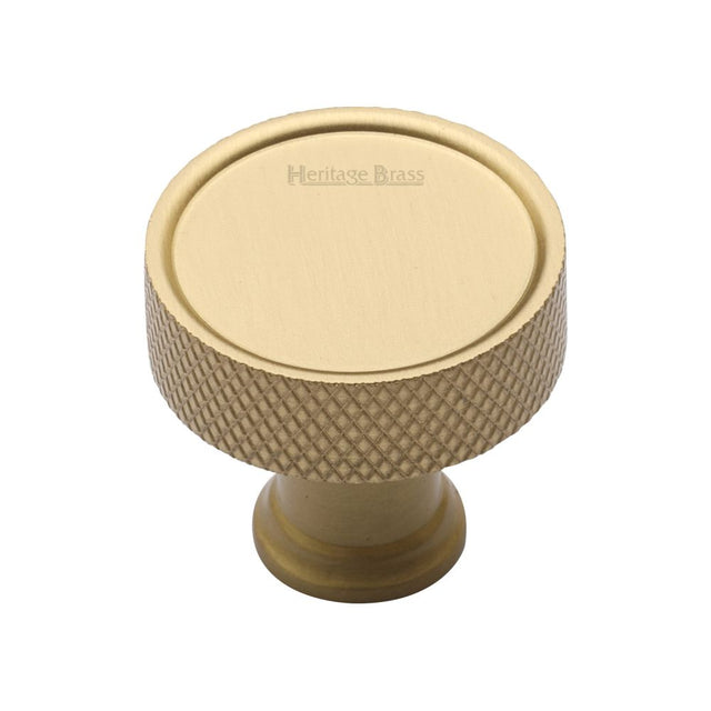 This is an image of a Heritage Brass - Cabinet Knob Florence Knurled Design 32mm Satin Brass Finish, c4648-32-sb that is available to order from Trade Door Handles in Kendal.