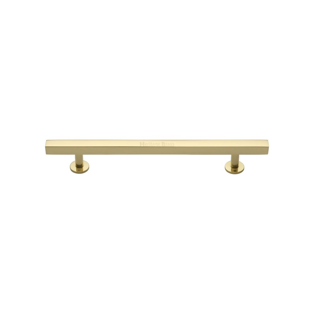 This is an image of a Heritage Brass - Cabinet Pull Square Design 128mm CTC Polished Brass Finish, c4760-128-pb that is available to order from Trade Door Handles in Kendal.