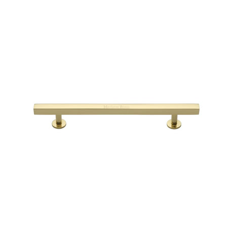 This is an image of a Heritage Brass - Cabinet Pull Square Design 128mm CTC Polished Brass Finish, c4760-128-pb that is available to order from Trade Door Handles in Kendal.